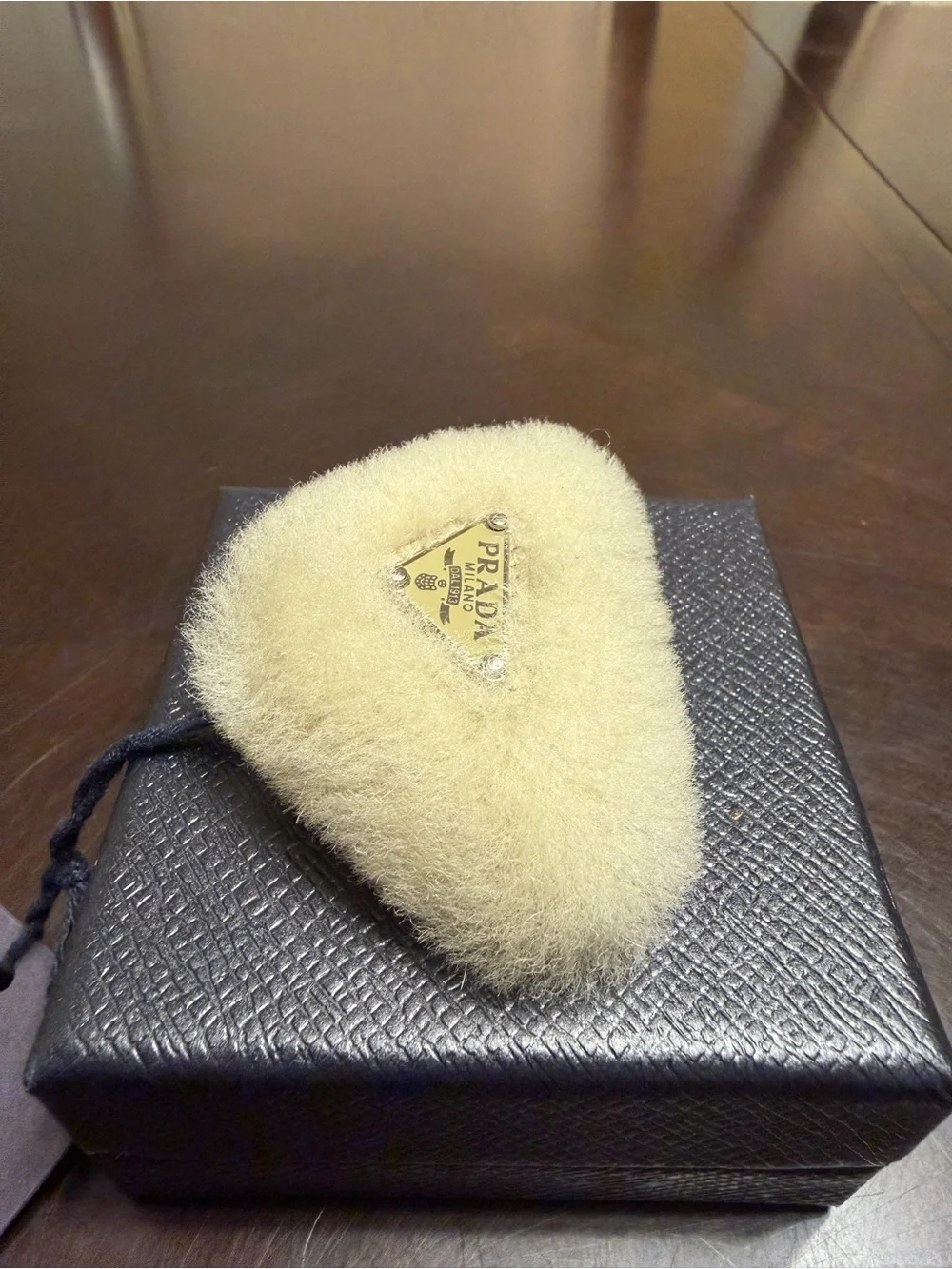 New Authentic Prada Logo Triangular Faux Fur Hair Clip